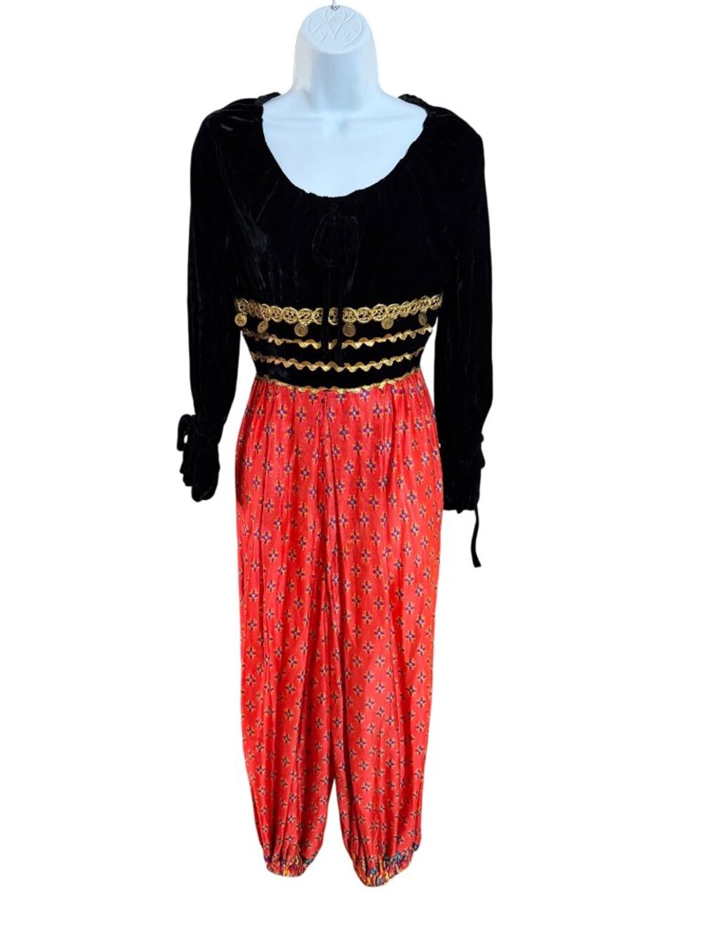 Vintage 1960s/1970s Sandine Originals Harem Jumpsuit With Black Velvet Bodice V - Picture 3 of 10
